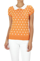 Women Puffed Cap Sleeve Polka Dot Jacquard Sweater | Zarnesh
